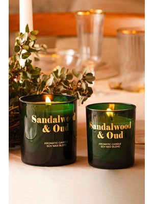 Asitan Sandalwood & Oud Kokulu Mum Seti 2'li | Aromaterapi Mum | Dekoratif Cam Mum | Odunsu Ev Kokusu & Hed
