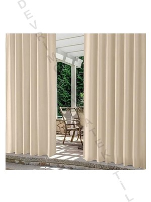 Asitan Denge Perde (14014) Bej Çizgili Özel Dikim Lüks Branda Balkon Perdesi Bej 200 x 190
