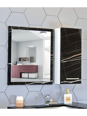Asitan Banyo Aynası ve Dolabı 80 cm Mdf Üst Modül Siyah Sonata