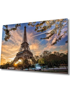 Asitan Fransa Paris Eyfel Kulesi Cam Tablo, Ev ve Ofis Duvar Dekoru, Hediyelik Büyük Temperli Cam Tablo