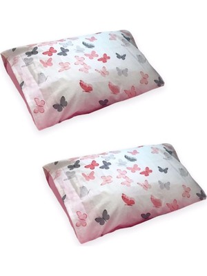 Asitan Bebek Özel Bebek Çocuk Yastık Kılıfı 35X45 Cm, 2 Adet, Pembe Kelebekli
