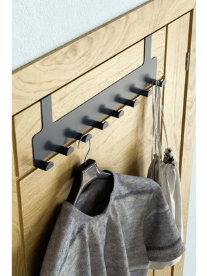 Asitan Metal Mat Siyah Kapı Arkası Askılık – 8 Kancalı Amerikan Tipi Organizer Askı, Banyo ve Oda K