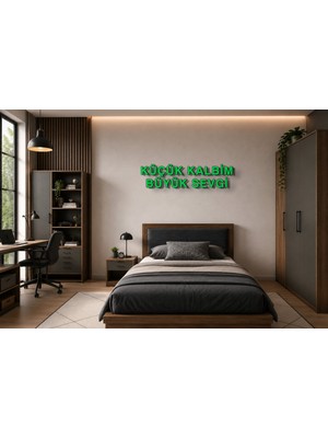 Boyutron Küçük Kalbim Büyük Sevgi Modern 3D Baskı Dekoratif Duvar Yazısı Tablo - Green - 10 cm Yükseklik