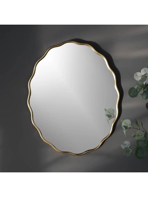 Asitan Dalgalı Oval Duvar Dekor Aynasıkonsol Aynası/dekor Aynası Gold 60 x 90