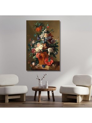 Asitan Tekli Dikey Kanvas Duvar Tablosu Bohem Renkli Çiçek Dizaynı, 80 x 120