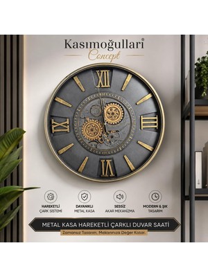 Asitan Kasımoğulları Concept Metal Kasalı Hareketli Çarklı Duvar Saati 60 cm | Sessiz Mekanizma, Roma