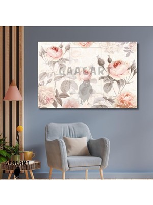 Asitan Tekli Yatay Kanvas Duvar Tablosu Soft Fonda Soyut Çiçekler, 60 x 40