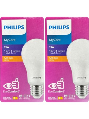 Asitan Mycare 13W Sarı Işık E27 Duylu LED Ampul, 2 Adet