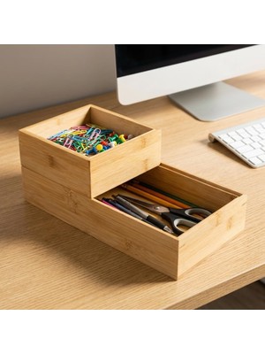 Asitan Deconox 2'li Çok Amaçlı Bambu Organizer Set - Büyük ve Küçük Boy Banyo, Mutfak ve Ofis Düze