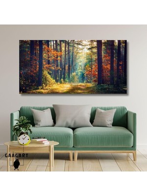 Asitan Panoramik Kanvas Duvar Tablosu Işıltılı Orman Manzarası, 120 x 60