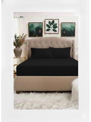 Asitan %100 Pamuklu Akfil Ranforce Çift Kişilik Lastikli Çarşaf Seti 160 x 200 + 35 Cm, Siyah