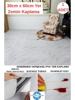 Asitan 30CM x 60CM 1 Adet Yapışkanlı Floor Pvc Panel Yer Zemin Kaplama Paneli Arkası Kauçuklu Banyo Mu