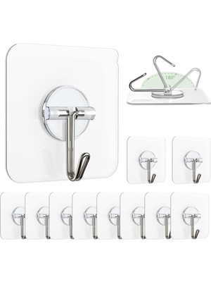 Asitan ® 10 Adet Şeffaf Duvar Askısı Iz Bırakmayan Güçlü Yapışkanlı Kapı Arkası Banyo Mutfak