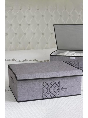 Asitan Pazar Kapısı Keçe Çok Amaçlı Kapaklı Düzenleyici Kutu 50 x 40 x 19 cm (Baza, Gri)