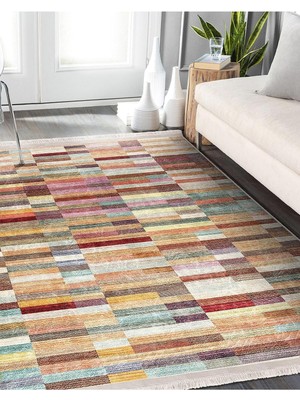 Asitan Rengarenk Zemin Patchwork Motifli Kilim Desenli Vintage Sade Şık Salon Koridor Antre Saçaklı Hal