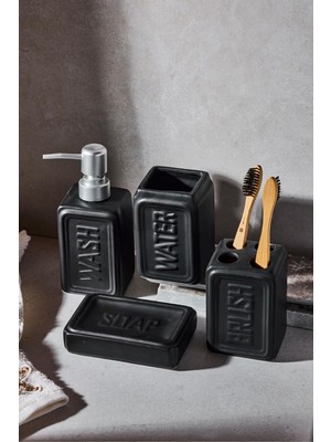 Asitan Perotti 13891-1 Well Stoneware 4 Parça Banyo Seti Siyah