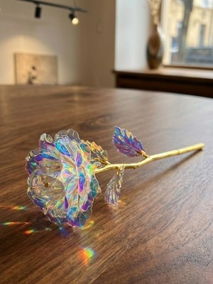 Asitan Dekoratif Galaksi Gül, Işıltılı Holografik Yapay Gül, Altın Renk Gövdeli Renk Değiştiren T