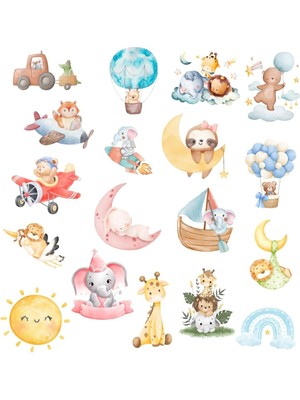 Asitan Bimotif 18 Adet Karışık Priz ve Duvar Sticker Seti, 10X15 cm