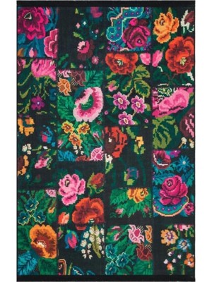 Asitan Lotus 3251 Karabağ Patchwork Desen Saçaklı Baskı Kilim, 80 x 150