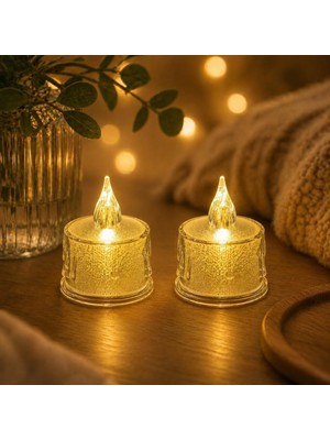 Asitan LED 2 Adet Dekoratif Mum Sarı Işık – Alev Efektli Tealight Gece Lambası