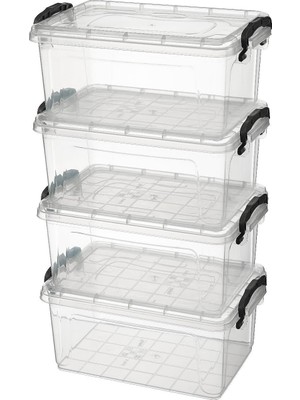 Asitan Fit Organizer Şeffaf Saklama Kabı Seti, Kapaklı, Mandallı, 5 Lt, 31X20X14 Cm, 4 Adet (4, Şeffaf