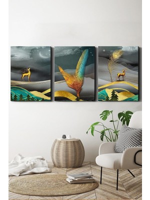 Asitan Soyut Sanatsal Geyik 3 Parça Kanvas - Canvas Tablo, 30 x 40
