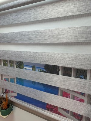 Asitan Çift Mekanizmalı Zebra Stor Perde Bambu Gri-Beyaz Gri