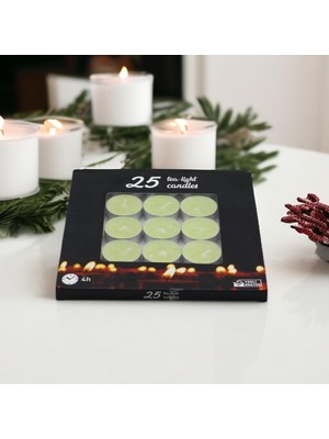 Asitan Tealight Mum 25X10 gr Dekoratif Mumu Kandil Hediyelik Fitilli Mumluk Şamdan Krem Renk Kokusuz