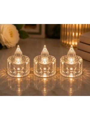 Asitan 2 Adet Kristal Görünümlü LED Dekor Mum Işığı – Masaüstü Gece Lambası