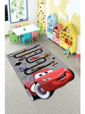 Asitan Viva Home Lazer Kesim Makinede Yıkanabilir Kaymaz Tabanlı Mcqueen Arabalı Çocuk Halısı AR160