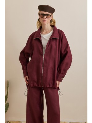 HE-QA Dik Yaka Keten Takım Bordo
