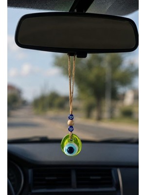 Asitan Nazar Boncuğu Dikiz Aynası Süsü Yeşil Renkli 3 cm Duvar Süsü El Yapımı Cam Kapı Süsü