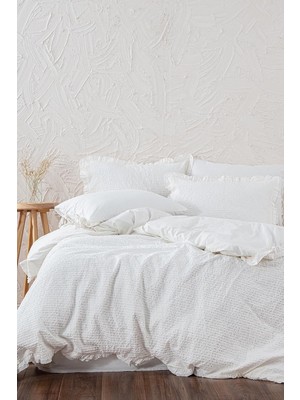 Asitan Ecocotton Ayda Çift Kişilik Nevresim TAKIMI%100 Organik Pamuk Dokuma Krem 200X220 cm