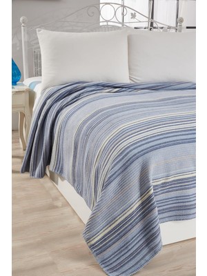 Asitan Softy Pamuklu Battaniye, Tek Kişilik 150X200 Cm, 4 Mevsim, Mavi Çizgili