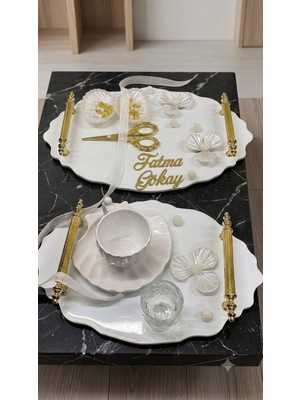 Cyz Home Oval Söz Nişan Tepsisi Kız Isteme Tepsisi Damat Kahve Tepsisi
