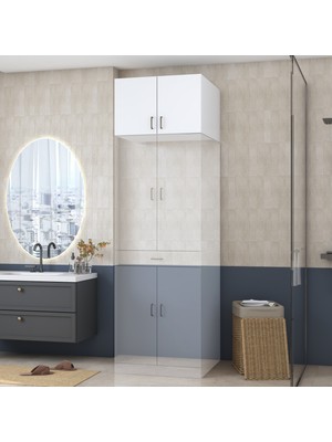 Rani Mobilya Rani KD129 Çamaşır Makinesi Dolabı 2 Kapaklı Üst Modül Beyaz