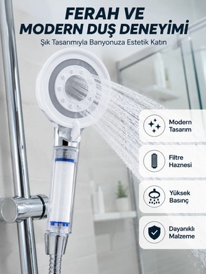 Teknodayım Mineral Taşlı Filtreli Duş Başlığı Güçlü Su Basınçlı Banyo Başlığı