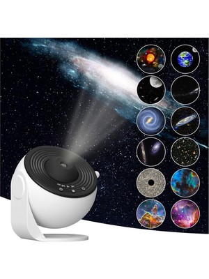 Asitan Planetaryum Galaksi Projektörü Gece Lambası - 12 Adet Full Hd Uzay Projeksiyon Diski, Ayarlanabil