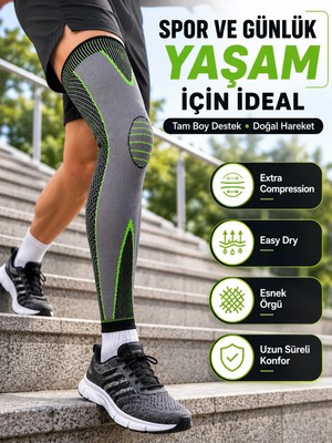 Teknodayım Uzun Kompresyon Diz Destekliği Spor Günlük Kullanım Için Güçlü Destek