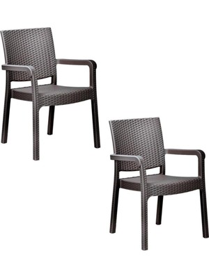Asitan Troya Rattan Koltuk, 2'li Set, Kahverengi, 57 x 48 x 87 cm