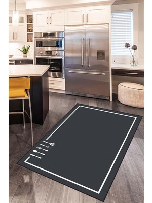 Asitan Viva Home Antrasit Kaymaz Taban Kaşık Desen Mutfak Halısı Yolluk VH112, Antrasit, 60 x 100