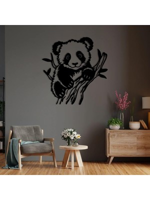 Asitan Romıa Metal Duvar Sanatı Panda Dekoru, Siyah, Ev ve Oturma Odası Için Modern 3D Tasarım (50 x 48