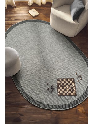 Saraz Halı S605-SİYAH Siyah Oval Sisal Jüt Halı Düz Dokuma Hasır Halı Kaymaz Taban Salon Oturma Odası Halısı