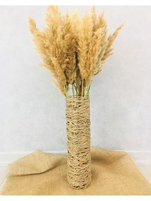 Asitan Hasır Örgü Vazo 40 Cm, Doğal, Dekoratif Çiçeklik