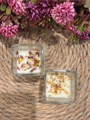 Asitan 2'li Set Kokulu Kare Bardak Mum, Çiçek Kokulu, Beyaz, 5 x 5 cm