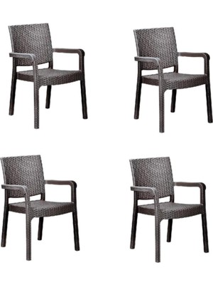 Asitan Kahverengi Rattan Koltuk 4'lü Set, 57 x 48 x 87 cm