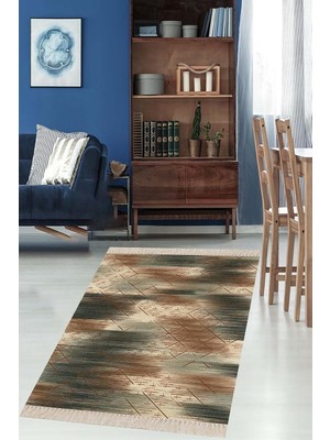 Asitan Pelangi Geometrik Desenli Renkli Dijital Baskı Yıkanabilir Kaymaz Taban Etnik Kilim Model Salon Ha