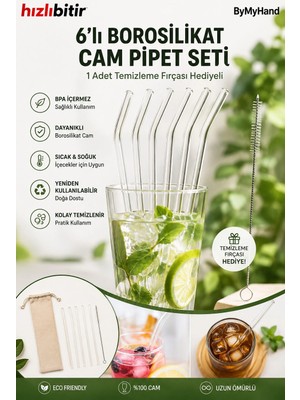 By My Hand Bymyhand 6'lı Cam Pipet Seti Temizleme Fırçası Hediyeli