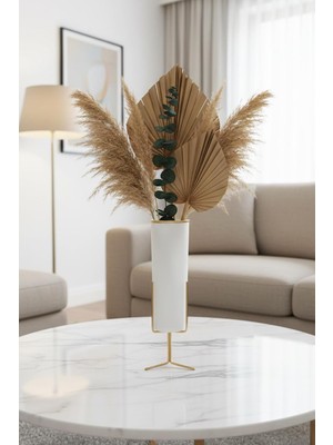 Asitan Arelis Metal Ayaklı Cam Vazo 23 cm Dekoratif Tek Dal Çiçek Vazosu Siyah/beyaz (Beyaz)
