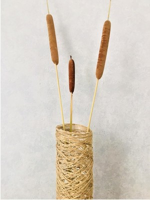 Asitan Hasır Örgü Vazo, 50 Cm, Doğal, Dekoratif Çiçeklik